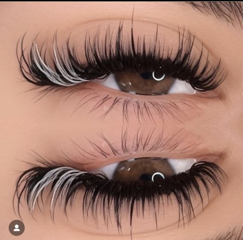 White And Black Lashes, Black And White Eyelash Extensions, Black And White Lash Extensions, Eyelash Extensions With White, Black And White Lashes, Lashes With White, White Lash Extensions, Wedding Lashes, White Lashes