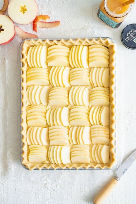 Open Apple Slab Pie with Honey Vanilla Bean Frangipane - Cloudy Kitchen Frangipane Cake, Cloudy Kitchen, Apple Slab Pie, Apple Honey, Sliced Apples, Slab Pie, Easy Apple Pie, Apple Tart, Pie Tart