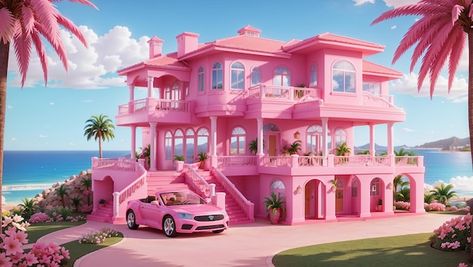 Barbie Convertible, House Barbie, Malibu House, Carnival Birthday Party Theme, Home Structure, Luxury Houses Mansions, Photo Dream, Malibu Barbie, Pink Car