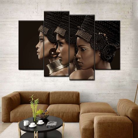 Bedroom Portraits, African Decor Living Room, Egyptian Furniture, Afrocentric Decor, African Interior Design, African Inspired Decor, African Interior, Portrait Artwork, Women Portrait