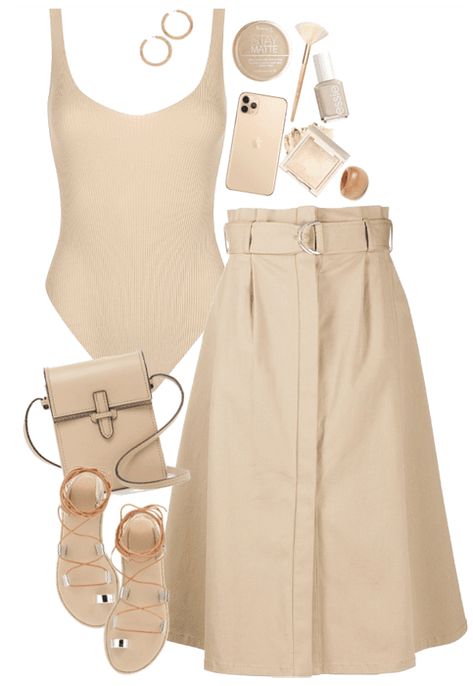 Outfits With Sandals Aesthetic, Flatform Sandals Outfit Summer, Chloe Flat Sandals Outfit, Chloe Sandals Outfit, Summer Sandals Outfit, Summer Outfit Polyvore, Outfits Beige, Sandals Outfit Summer, Minimalism Clothes