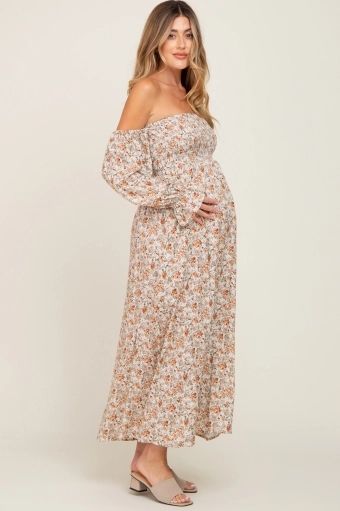 Maxi Maternity Dress, Floral Maternity Dress Photoshoot, Tan Maternity Dress, Pink Floral Maternity Dress, Nothing Fits But Maternity Dress, Maternity Easter Dress, Spring Maternity Dress, Maternity Dress, Maternity Photo Dress