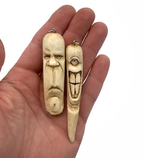 Antler Carving, Bone Art, Antler Jewelry, Bone Carving, by Josh Carte, Bone Jewelry, Hand Carved Art, Antler Necklace, Bone Necklace, Art Bird Carving Patterns, Carving Bone, Antler Projects, Antler Carving, Antler Crafts, Wood Carving Faces, Dremel Carving, Wood Jewelery, Wood Carving For Beginners