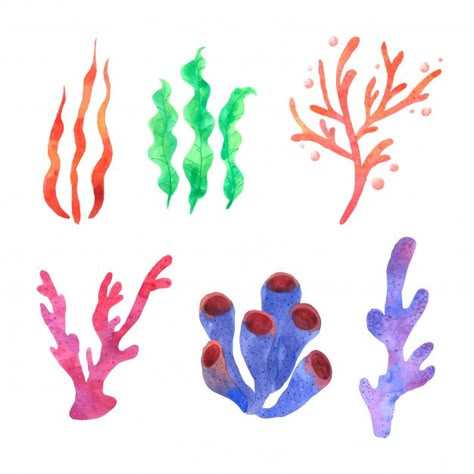 Coral Painting Easy, Coral Reef Drawing, Coral Drawing, Coral Painting, Coral Reef Art, Coral Draw, Plant Icon, Sea Plants, Watercolor Paper Texture