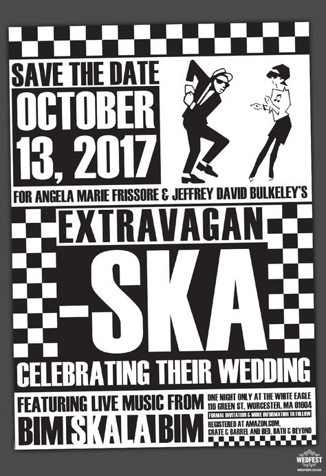 Save The Date Ideas Music Theme, Ska Music Themed Party, Ska Wedding, Ska Aesthetic, Drew Core, Music Themed Wedding Invitations, Music Wedding Invitations, Concert Promotion, Mod Culture