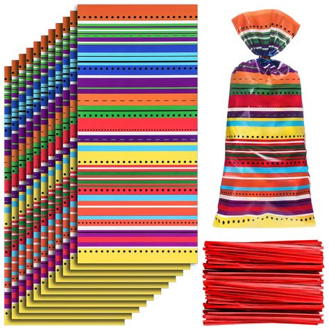 PRICES MAY VARY. A Large Quantity: you will receive 100 pieces of Mexican bags with 150 red twist ties, providing sufficient quantity for you to complete the packing of food and gifts Mexican Holiday Style: the Cinco De Mayo candy bags are designed with colorful stripes printed on both sides, bringing the holiday feeling and traditional Mexican culture to your party, which are good adornments to embellish your gift wrapping Fittable Size: Mexican theme goodie bags are approximately 27.5 x 12.5 c Mexican Party Favors, Fiesta Party Favors, Mexican Birthday Parties, Mexican Independence Day, Fiesta Birthday Party, Mexican Birthday, Fiesta Party Decorations, Mexican Candy, Fiesta Theme Party