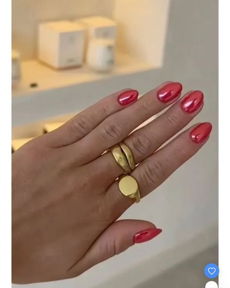 Pink Nails With Orange Chrome, Red Orange Chrome Nails, Red Chrome Nails Short, Strawberry Chrome Nails, Red Chrome Nails Designs, Cocktail Nails, Red Summer Nails, Red Chrome Nails, Acrylic Nails Almond Shape