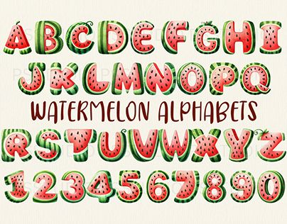 Watermelon Doodle, Doodle Letters, Font Setting, Doodle Lettering, Illustration Digital, Alphabet And Numbers, Design Illustration, Watermelon, Alphabet