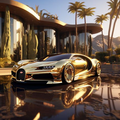 "Luxury Oasis: Gold Mansion, Bugatti Chiron, and Pool" Bugati Car Bugatti Chiron, Bugatti Cars Wallpaper, Golden Bugatti, Bugatti Gold, Gold Bugatti, Xe Bugatti, Spiderman Car, Bugatti Wallpapers, Bugatti Concept