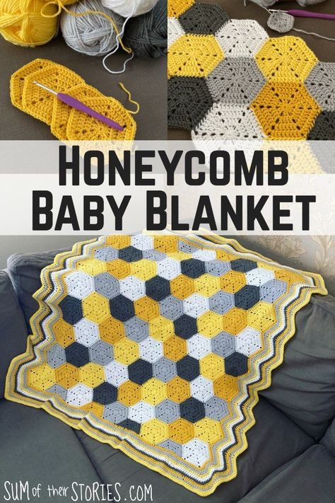 Hexie Crochet Blanket, Bumblebee Crochet Blanket, Honey Bee Crochet Blanket Free Pattern, Honey Comb Crochet Pattern Free, Crochet Ideas With Yellow Yarn, Honeycomb Crochet Blanket, Yellow Yarn Crochet Projects, Yellow Baby Blanket Crochet, Artsy Hobbies