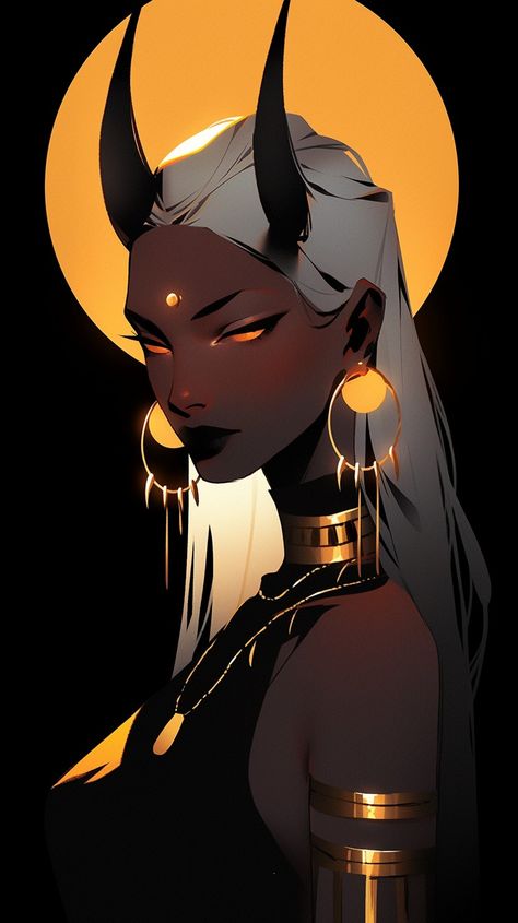 Female Tiefling Art, Demon Empress, Black Vampire Aesthetic, Dnd Character Design Female, Horned Woman, Demon Woman, Devil Woman, Elegant Character, Fantasy Drawings