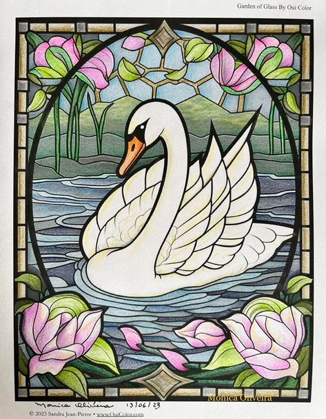 Hello Coloring Friends! 🎨✨ Get your copy of "Garden of Glass: A Whimsical Coloring Book of Stained Glass Bird and Flower Mosaics." now at www.OuiColor.com #coloringforadults #stainedglasspatterns #birds #flowers #coloringbooksforadults #coloringsheets #swan Stained Glass Swan, Flower Mosaics, Swan Drawing, Diy Stained Glass Window, Stain Glass Window Art, Glass Painting Patterns, Stained Glass Bird, Bird And Flower, Glass Painting Designs