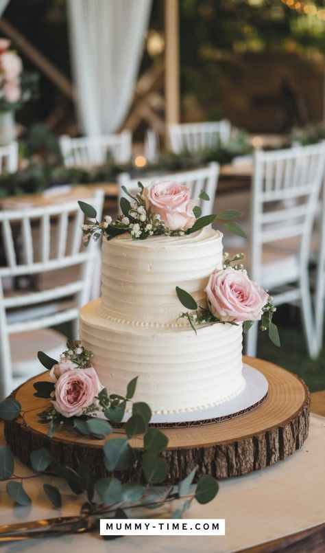 2-Tier Wedding Cake Design Ideas | Mummy Time Court Wedding Cake, Wedding Cake On Log Slice, Butter Cream Wedding Cake Ideas, Two Tier Wedding Cake Designs, Wedding Cake Ideas 2 Tier, Small 2 Tier Wedding Cake, 2 Tier Buttercream Cake, 2 Tiered Wedding Cake, Wedding Cake 2 Tier