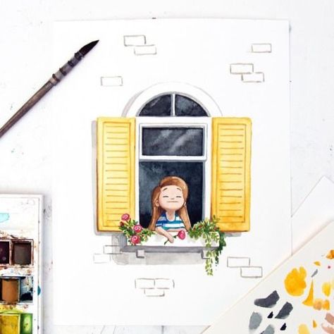 Yo me quedo en casa | I stay at home | io resto a casa  #yomequedoencasa #iorestoacasa #istayhome Pretty Windows, Window Illustration, Keramik Design, Pencil Art Drawings, Art Drawings Sketches Creative, Chocolate Pudding, Painting Art Projects, Pie Filling, Girly Art