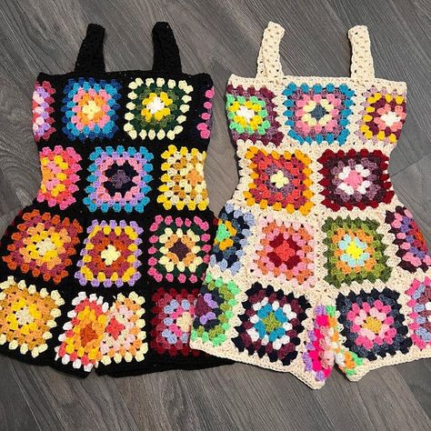 🌈🌈 rainbow granny square rompers | Instagram Granny Square Romper, Granny Square Crochet Patterns Free, Mode Crochet, Crochet Business, Crochet Design Pattern, Crochet Fashion Patterns, Fun Crochet Projects, Diy Crochet Projects, Summer Crochet