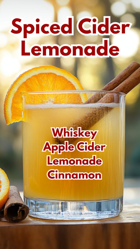 Spiced Cider Lemonade Apple Cider Lemonade, Fall Lemonade, Fall Whiskey Cocktails, Lemonade Cocktails, Lemonade Cocktail Recipe, Whiskey Lemonade, Cocktail Cards, Apple Cider Cocktail, Cocktail Recipes Whiskey