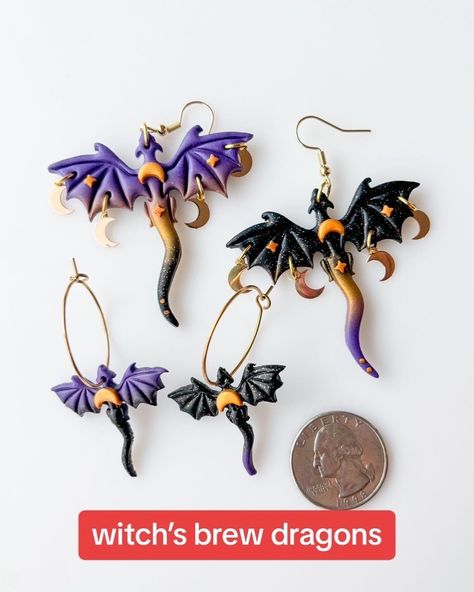 the last half of the dragon earring inventory drops saturday! it just feels like a lot of dragons😳 THIS saturday april 13 at 1PM pacific!!🐉 700ish earrings, 13 designs in mini hoops and full size hook versions💕🥹 Fantasy Clay Earrings, Dragon Earring, Witch Brew, Handmade Aesthetic, Book Earrings, Handmade Clay Jewelry, Dragon Earrings, Fantasy Book, Witches Brew