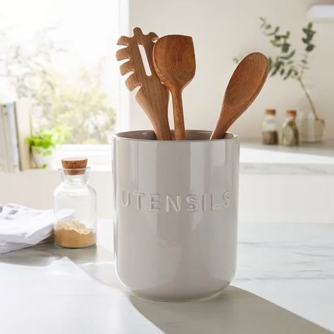 Kitchen Utensil Holder in Stoneware Ceramic | Just Kitchen Canisters Dunelm Kitchen Accessories, Scandi Kitchen, Ceramic Utensil Holder, Kitchen Electronics, Kitchen Kit, Kitchen Utensil Holder, Kitchen Food Storage, Kitchen Crafts, Kitchen Canisters