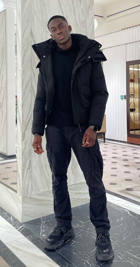 Clothes For Dark Skin Men, Black Men All Black Outfit, Black Men Turtleneck Outfits, Black Men Club Outfit Night, Turtle Neck Outfit Men Streetwear, Dark Skin Men Fashion Outfits, Winter Outfits Black Men, Black Men Winter Outfits, Black Puffer Outfit