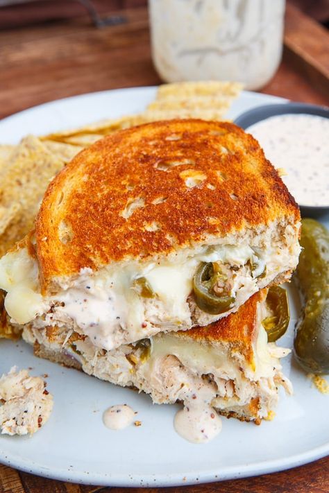 White BBQ Chicken Grilled Cheese Sandwich White Bbq Chicken, Bbq Chicken Grilled Cheese, Chicken Grilled Cheese Sandwich, Chicken Grilled Cheese, Buffalo Chicken Grilled Cheese, Easy Grilled Cheese, White Bbq Sauce, Grill Sandwich, Grill Cheese Sandwich Recipes