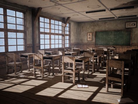 Old Classroom Aesthetic, Japan Classroom, Japanese Classroom, Old Classroom, Vintage Classroom, Aesthetic Tv, Boarding School Aesthetic, School 90s, School Buildings