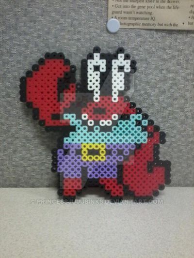 Spongebob Perler Beads, Spongebob Perler, Mr Krabs Spongebob, Melty Bead Designs, Hamma Beads Ideas, Nerd Crafts, Mr Krabs, Fuse Bead Patterns, Hama Beads Design