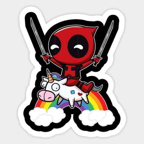 Deadpool Cartoon, Deadpool Unicorn, Deadpool Stickers, Chibi Unicorn, Cute Deadpool, Deadpool Wallpaper, Desenhos Harry Potter, Tumblr Stickers, 3d Drawings