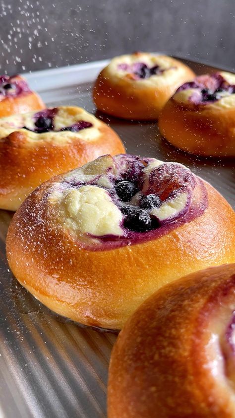 Sourdough Blueberry Brioche Tarts, Cheesecake Brioche Buns, Stuffed Brioche Buns, Blueberry Cheesecake Brioche Buns, Filled Brioche Buns, Cheesecake Buns, Blueberry Brioche, Fluffy Bun, Custard Buns