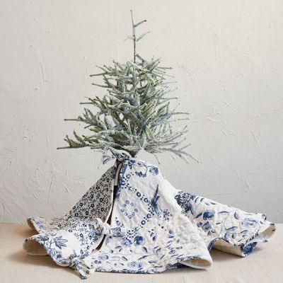 A BLUE CHRISTMAS | Shop Sales Events Antique Farmhouse White Tree Skirt, Floral Tree, Garden Quilt, Creative Co Op, White Tree, Decor Trends, Tree Stand, Tree Skirt, Holiday Themes