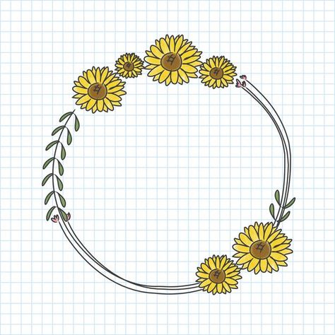 Sunflower Circle, Sunflower Border, Flower Wreath Illustration, Hand Drawn Sunflower, Drawn Sunflower, Wreath Vector, Sunflower Illustration, Sunflower Mandala, Wreath Sunflower