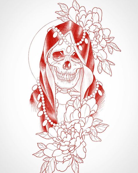 Santa Muerte Tattoo For Women, Female Grim Reaper Tattoo, Santa Muerte Tattoo Stencil, La Santa Muerte Tattoo, Santa Muerte Tattoo, Female Grim Reaper, Butterfly Wrist Tattoo, Grim Reaper Tattoo, Minimalist Tattoo Ideas