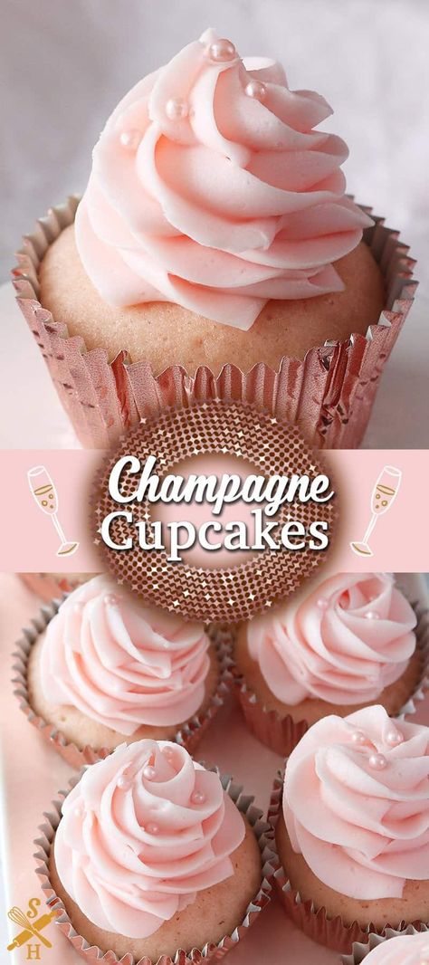 Mini Champagne Cupcakes, Bridal Shower Cupcakes Recipes, Cake And Cupcake Recipes, Lemon Champagne Cupcakes, Easy Elegant Cupcakes, Pink Champagne Cupcakes With Box Cake, Elegant Cupcake Recipes, Italian Cupcake Recipes, Cupcake Recipes Decorating