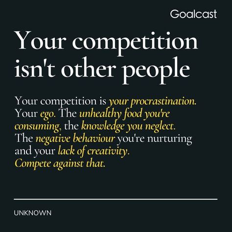 Goalcast on Instagram: “You're not in competition with anyone but yourself. Outdo your past, not other people. #motivation #growthmindset #growth…” Not In Competition With Anyone, Excuses Quotes, Dont Ever Give Up, Personal Motivation, Study Quotes, Inspirational Books To Read, People Quotes, Quotable Quotes, Inspirational Books