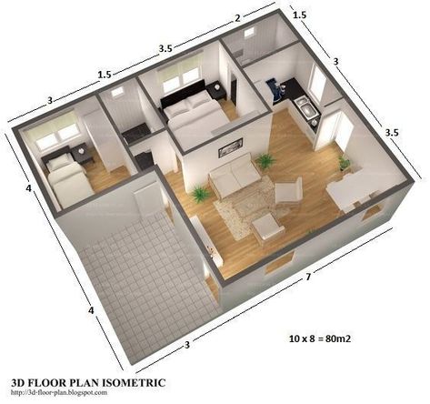 80m2 Apartment Plan, 80 M2 House Plan, 80m2 House Plans, Small House Blueprints, Small Modern House Plans, Little House Plans, Affordable House Plans, Modern Small House Design, House Floor Design