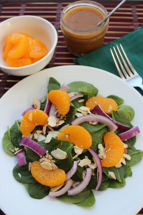 This Mandarin Orange Spinach Salad is so fresh and delicious too! Spinach Mandarin Orange Salad, Orange Spinach Salad, Orange Vinaigrette Dressing, Spinach Salads, Mandarin Orange Salad, The Southern Lady Cooks, Orange Vinaigrette, Southern Lady Cooks, Spinach Salad Recipes