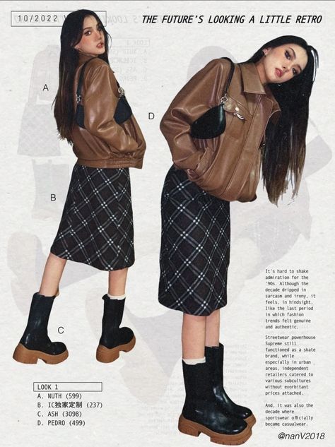 Acubi Style Aesthetic, Asian Autumn Outfits, Japan Inspired Outfit, 90s Feminine Fashion, 90 Fashion Outfits, Winter Outfits Aesthetic Vintage, Asian Winter Outfits, Plaid Skirt Outfit Aesthetic, 90a Fashion Outfit