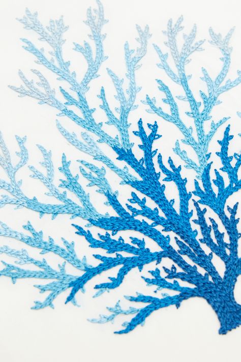 Blue Fan Cora - DMC Seascape Quilts, Fan Coral, Fabric Artwork, Free Embroidery Patterns, Coral Pattern, Coral Print, Embroidery Transfers, Thread Painting, Embroidery Patterns Free