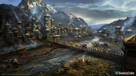 Orc City, Kingdom City, Sci Fi Landscape, Fantasy Town, Environment Art, New Fantasy, Kickstarter Campaign, Fantasy City, Fantasy Castle