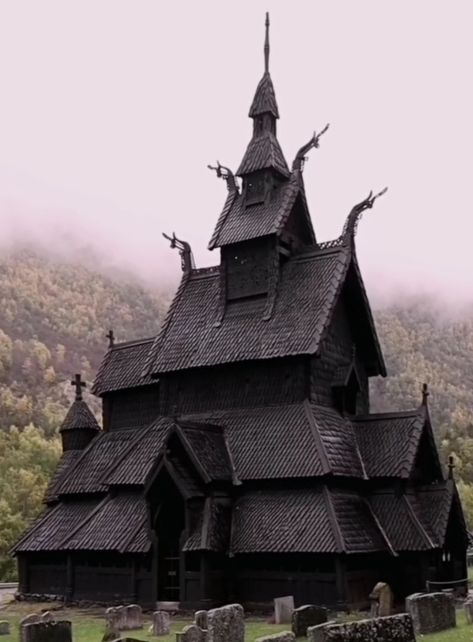 Norse Architecture, Norwegian Aesthetic, Ancient Scandinavia, Travel Norway, Nordic Architecture, Stave Church, Medieval Church, Wooden Church, Church Aesthetic