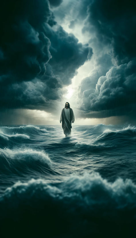 Jesus art Jesus walks on water Samundar Pic, Jesus Walking On Water Tattoo, Jesus Walking On Water Painting, Pics Of God, Motivation Scriptures, Godly Art, Jesus Art Paintings, Jesus Walks On Water, Jesus Pics