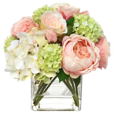 Floral Baby Shower Centerpieces Pink Roses, Pink And White Peony Centerpieces, Ivory And Pink Flower Centerpieces, Classy Bridal Shower Flowers, Wedding Flowers Centerpieces Blush, Hydrangea Bouquet In Vase, Snowball Viburnum, Bouquet In Vase, Pink Flower Arrangements