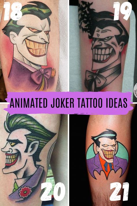 S Old School Joker Tattoo, Animated Joker Tattoo, Joker Tattoo Ideas For Men, Harley Quinn Tattoo Ideas, Joker Tattoo Ideas, Tattoo Ideas For Men Forearm, Tato Joker, Joker Animated, Hairstylist Tattoos