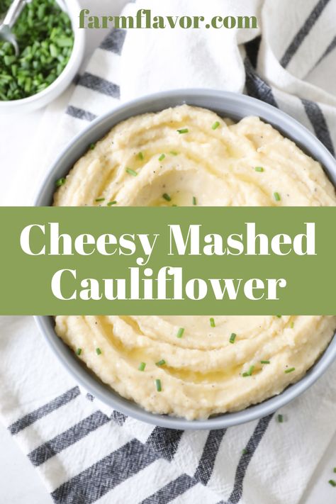 Pureed Cauliflower, Cheesy Mashed Cauliflower, Cauliflower Puree, Cheesy Cauliflower, Delicious Side Dishes, Jan 2025, Side Dishes For Bbq, Mashed Cauliflower, Fresh Chives