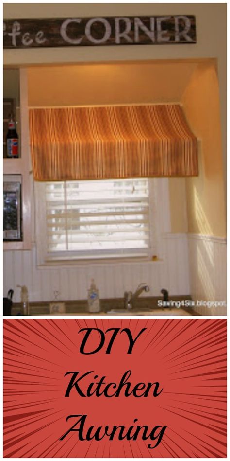 DIY Kitchen Awning | Saving 4 Six Diy Indoor Awning Ideas, Bistro Awning Diy, Bistro Kitchen Decor, Awning Over Door, Diy Awning, Room Vanity Ideas, Kitchen French, Bistro Kitchen, Kitchen Drawing