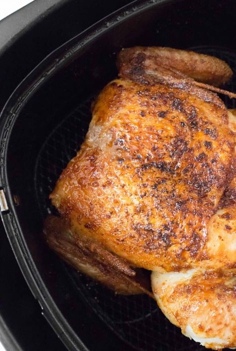 Got an air fryer and want a juicy and tender roast chicken? Perfectly moist with crispy skin, make this whole chicken in an air fryer in under 30 minutes. Chicken In An Air Fryer, Air Fryer Whole Chicken, Chicken In Air Fryer, Braised Chicken Breast, Boiled Chicken Breast, Cooking Whole Chicken, Seared Chicken Breast, Whole Chicken Recipes, Easy Chicken Breast