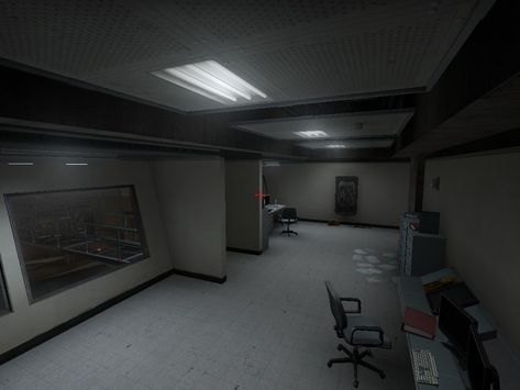 Dark Lab Aesthetic, Spy Headquarters Aesthetic, Scp Facility Concept Art, Laboratory Aesthetic Dark, Scp Aesthetic, Secret Facility, W.d Gaster, Mid Century Office, Brutalism Architecture