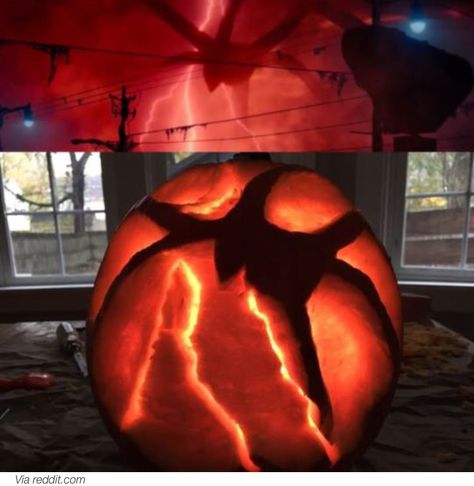 Cool Stranger Things pumpkin carving Stranger Things Pumpkin, Stranger Things Halloween Party, Shadow Monster, Scary Halloween Pumpkins, Pumkin Carving, Stranger Things Halloween, Stranger Things Quote, Halloween Pumpkin Designs, Halloween Pumpkins Painted