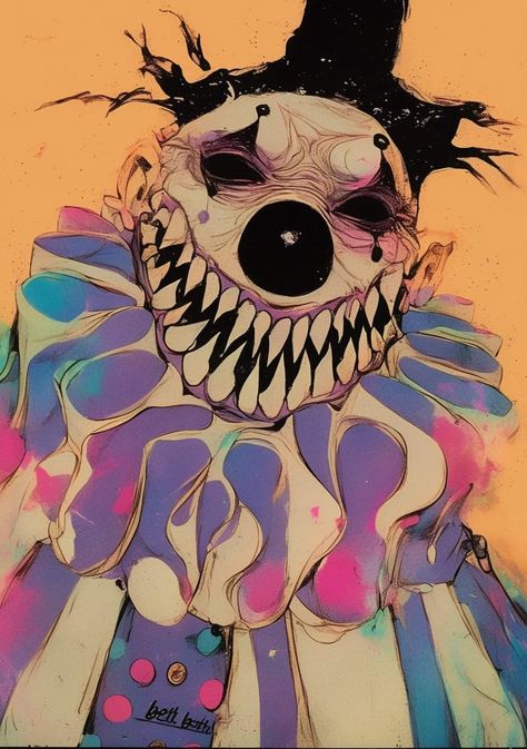 Creepy Jester Art, Circus Creepy, Creepy Clown Art, Clown Monster, Clown Mood, Clown Digital Art, Demonic Clown, Spooky Circus, Clowncore Fashion