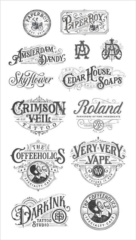 Hand Drawn Logotype, Victorian Lettering, Behance Logo, Typographie Logo, Inspiration Typographie, Typographie Inspiration, Logos Vintage, Logos Retro, Sketch Note