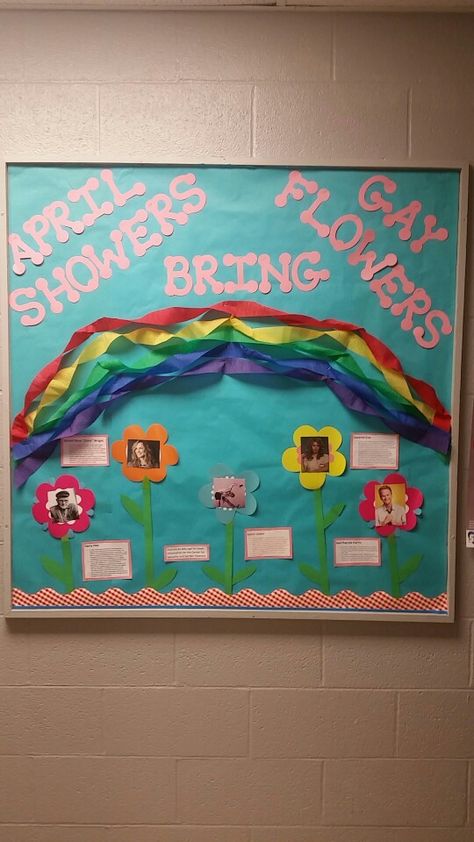 LGBTQIA bulletin board LGBT awareness Gsa Bulletin Board Ideas, Lgbtq Board Ideas, Pride Bulletin Board, Pride Month Bulletin Board, Consent Ra Bulletin Board, Ra Bulletin Boards Inclusion, Gsa Ideas, Preschool Bulletin Board Ideas, Lgbtq Ra Bulletin Board